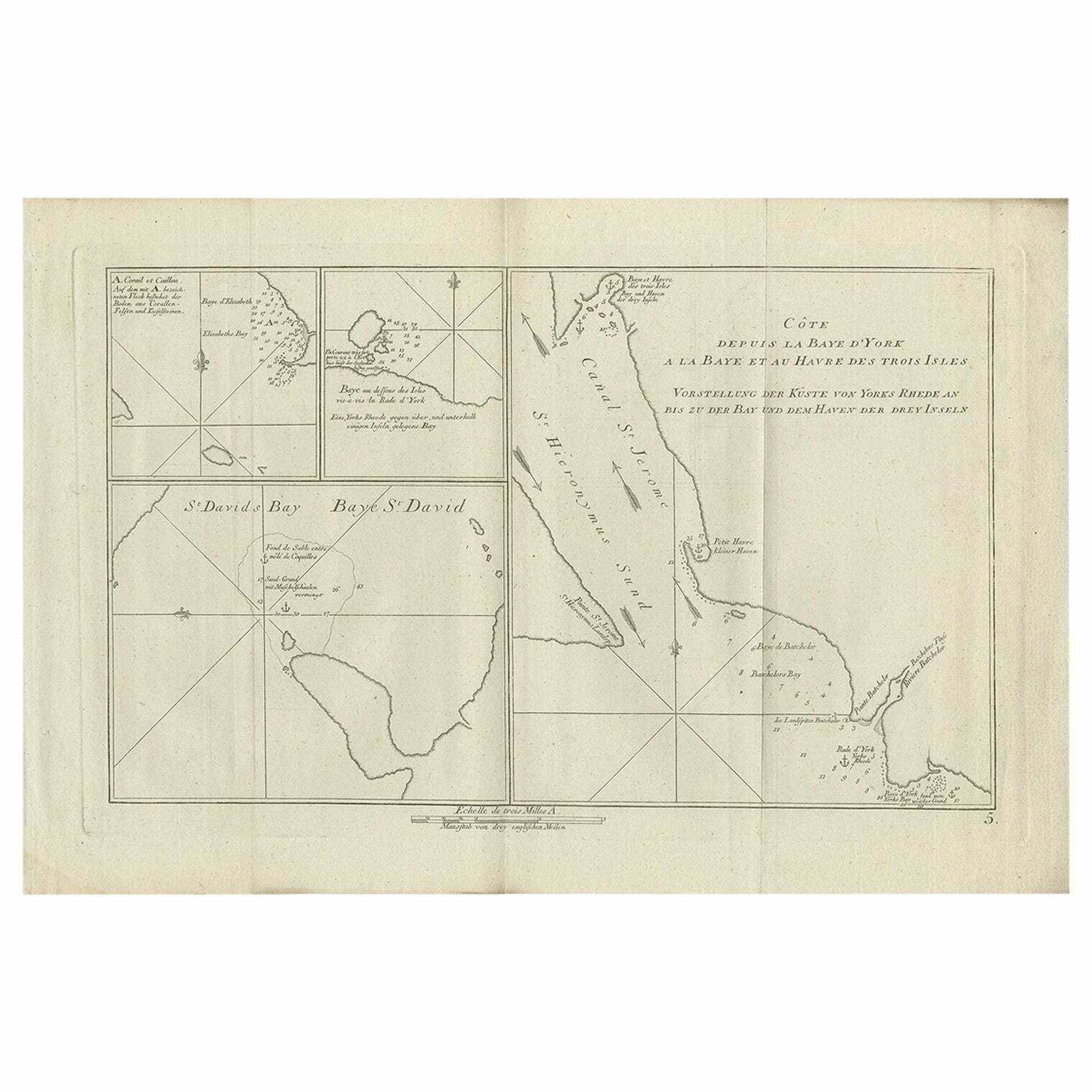 Antique Chart Of York's Bay And Surroundings By Hawkesworth, 1774