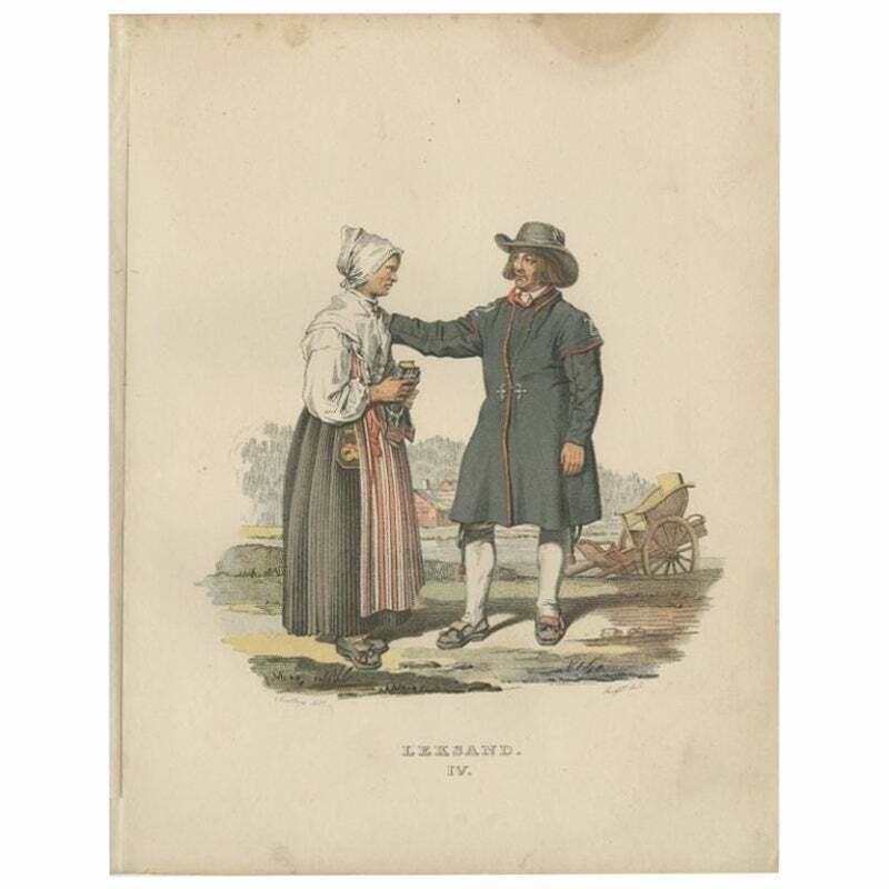 Antique Costume Print Of Leksand In Sweden, Circa 1864