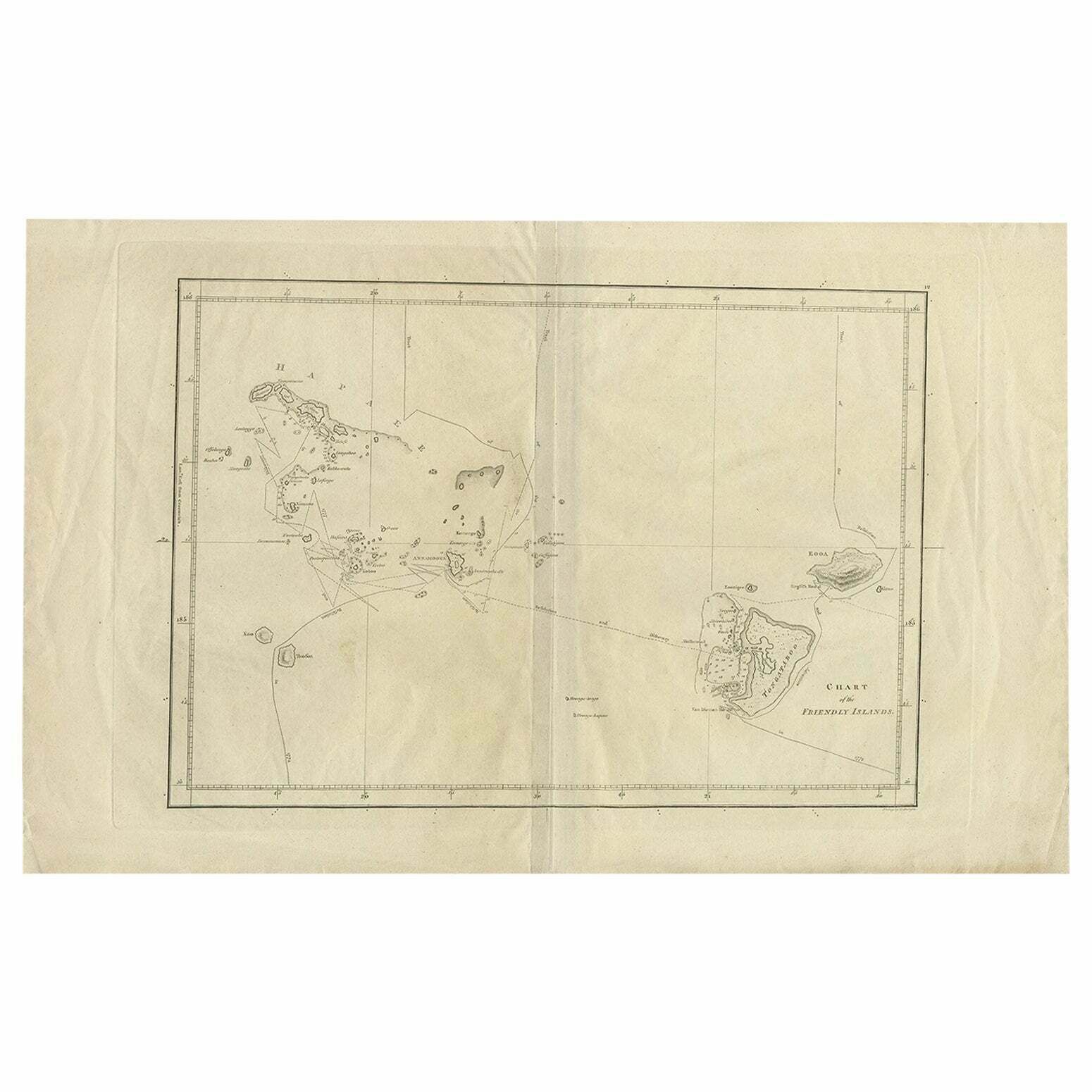 Antique Chart Of The Friendly Islands Or Tonga In The Pacific Ocean, 1785