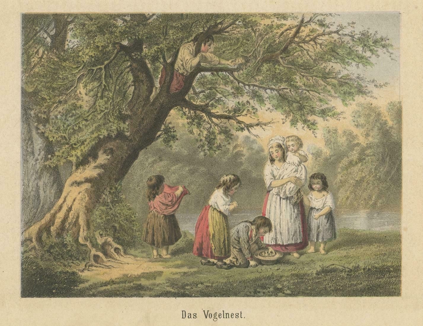 Antique Print Of Children Finding A Bird's Nest photo for sale