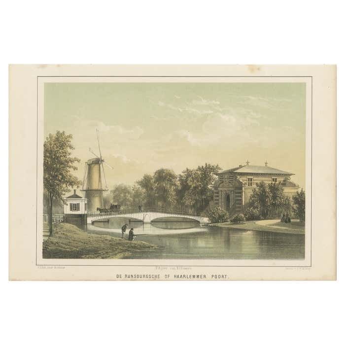 Antique Print Of The Haarlemmerpoort Of Leiden In The Netherlands, 1859