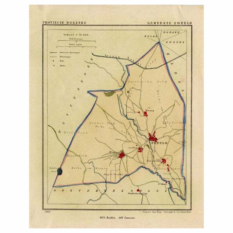 Antique Map Of The Township Of Zweelo In The Netherlands, 1865