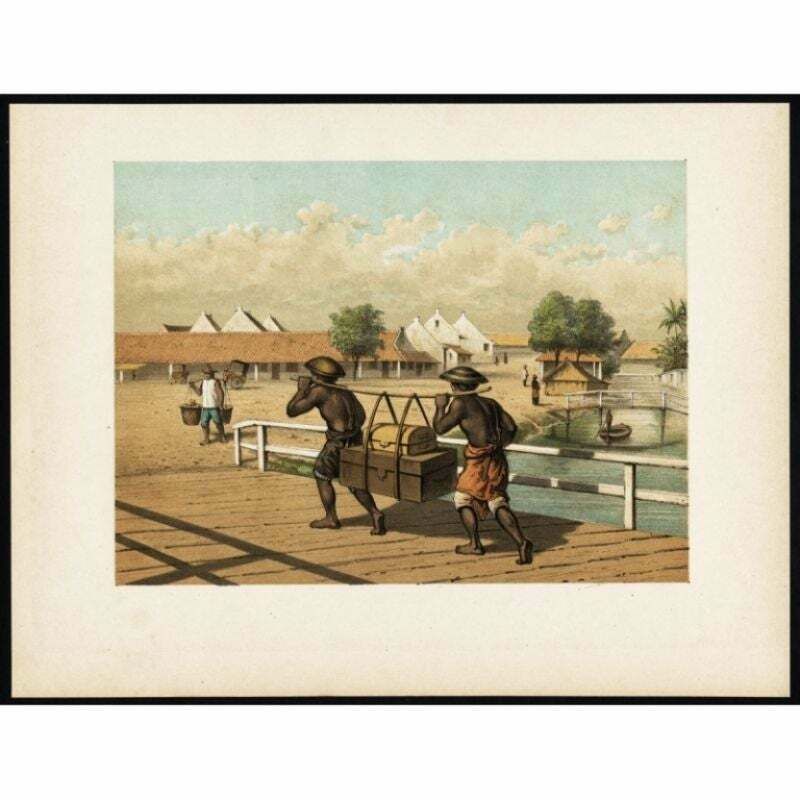 Antique Print Of Native 'Koelies' Or Carriers On Java, Indonesia, 1888