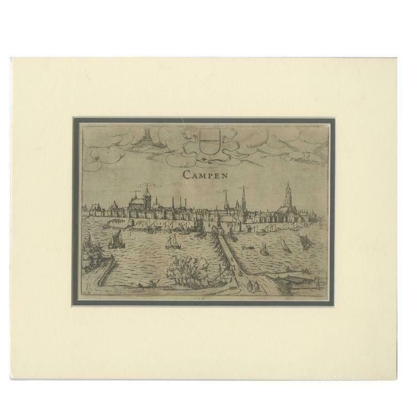 Antique Print Of The City Of Kampen In The Netherlands By Guicciardini, C1619