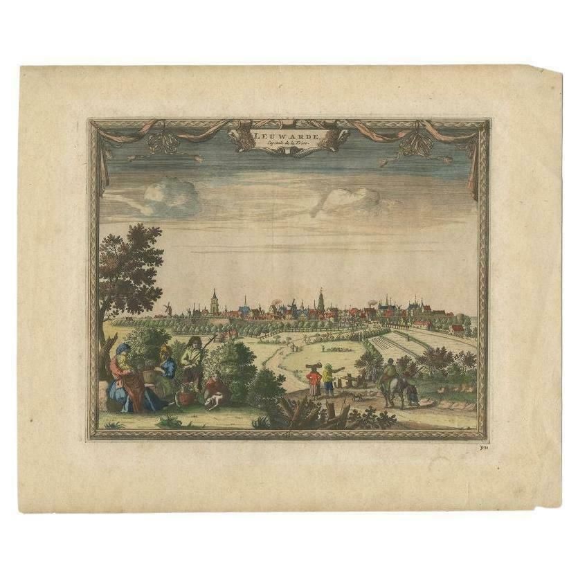 Antique Print Of The City Of Leeuwarden, The Netherlands, By Van Der Aa, 1726