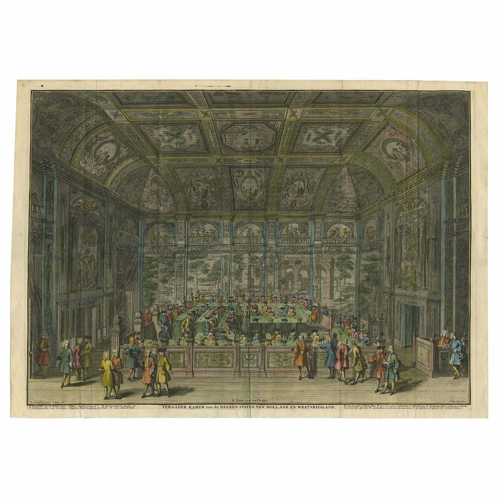 Antique Print Of The Room Of The Lords Of The States Of Holland And West Frisia