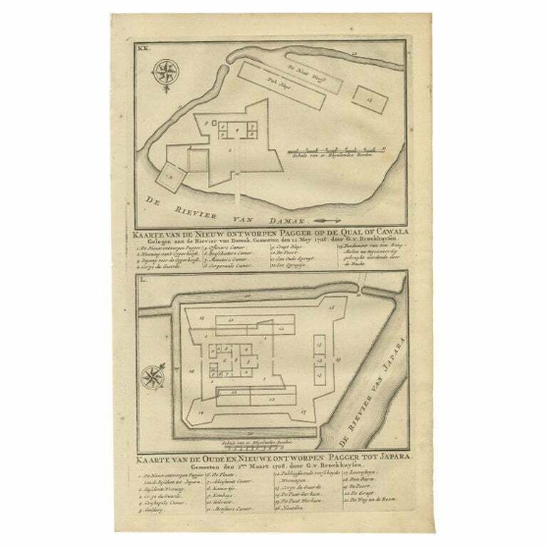 Antique Print Of The Fortifications Of Demak And Jepara, Java, Indonesia, 1726