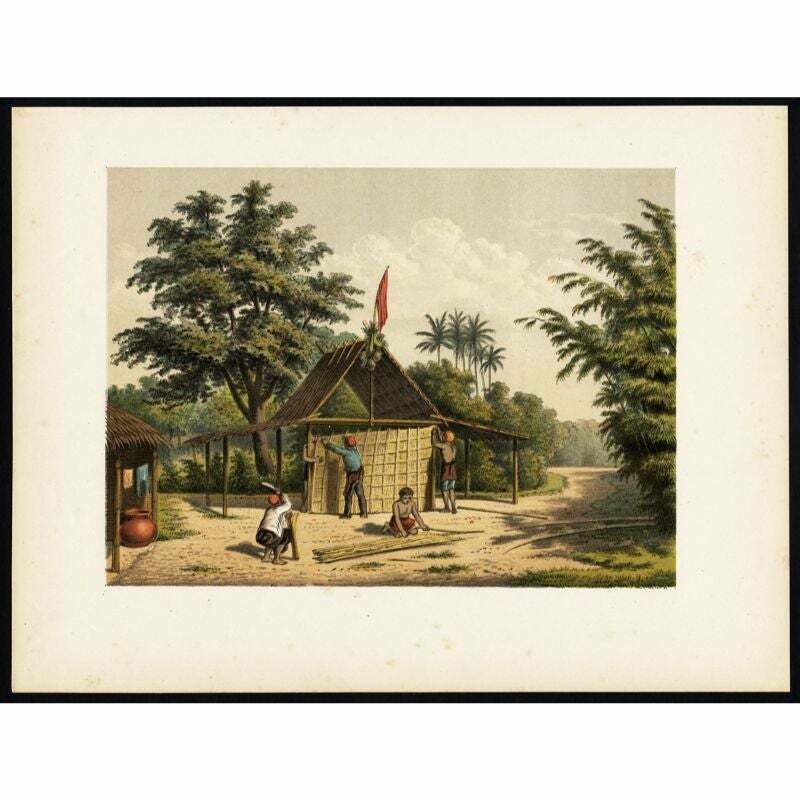 Antique Print Of Kampong Djambattan, Java In Indonesia, 1888