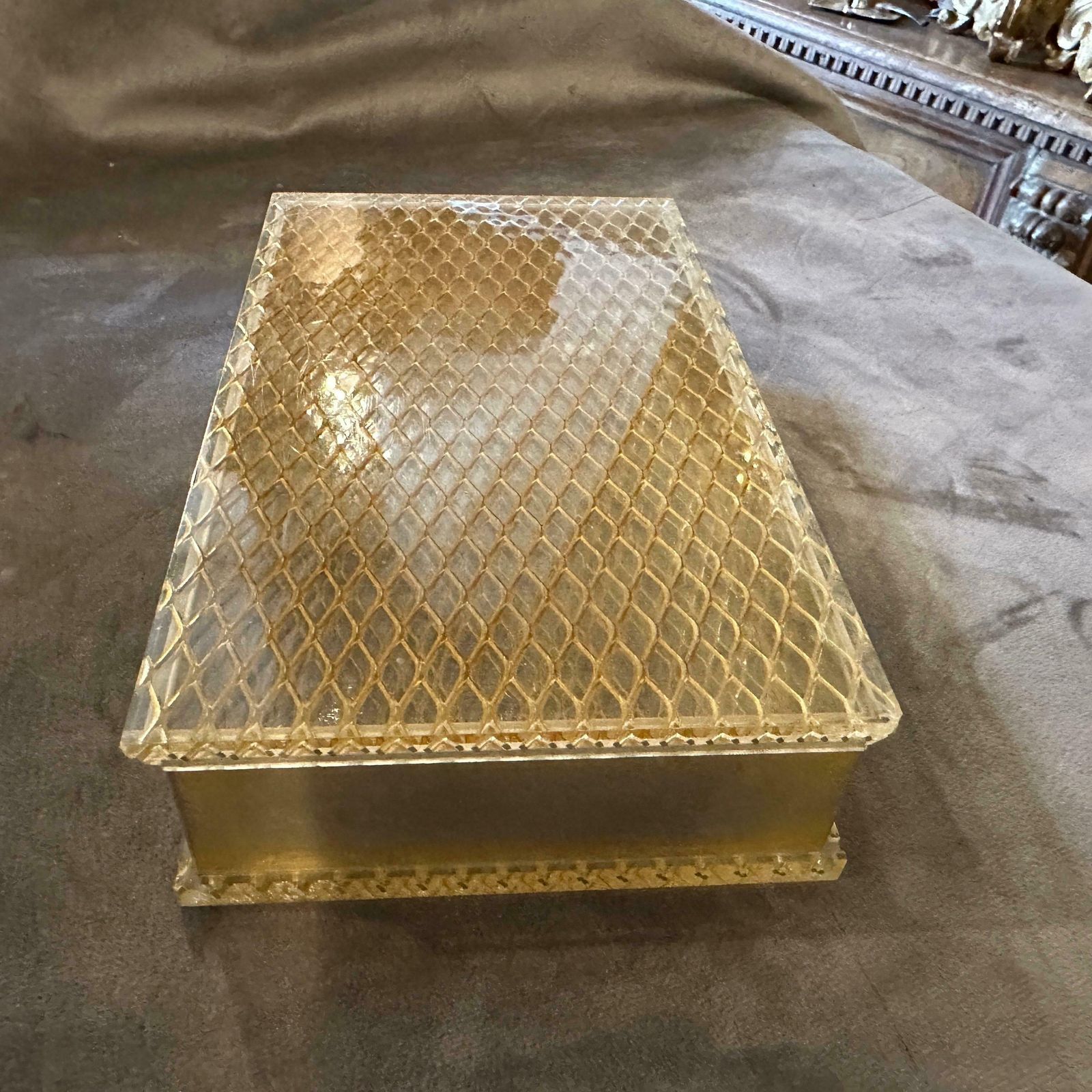 photo for sale 1980s Christian Dior Style Modernist Brass And Plexiglass Italian Jewelry Box