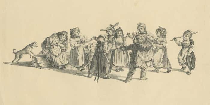 Antique Print Of A Group Of Children Dancing In A Circle photo for sale