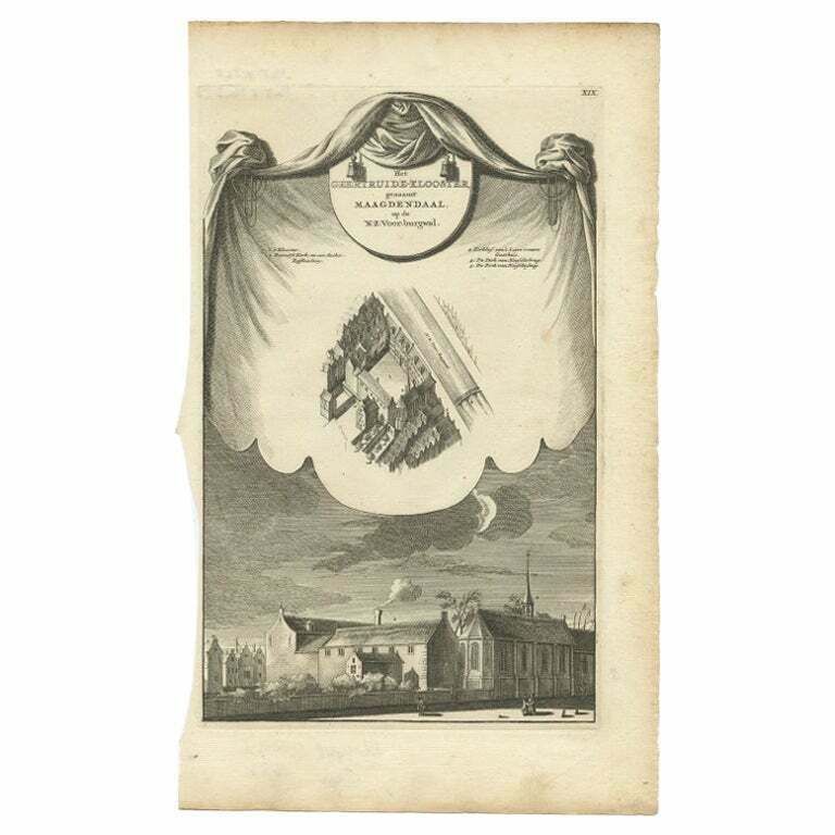 Antique Print Of The Geertruide Monastery In Amsterdam, Circa 1760