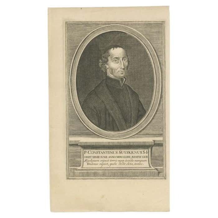 Antique Portrait Of Constantinys Suyskenus, Belgian Hagiographer