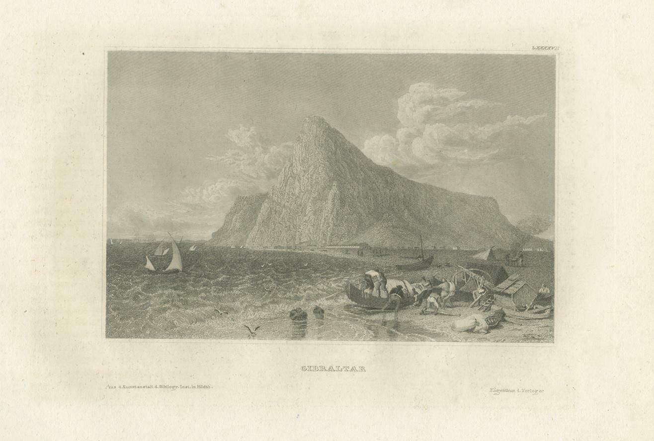 Antique Print With A View Of The Rock Of Gibraltar photo for sale