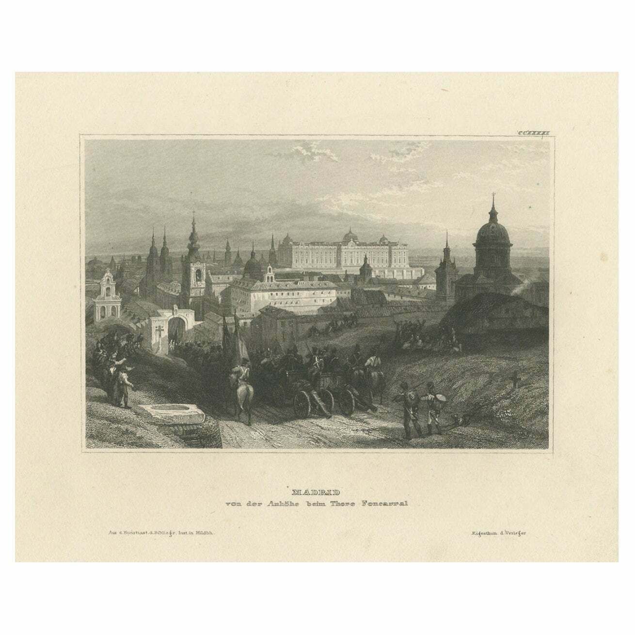 Antique Print Of Madrid, Seen From Calle Fuencarral, Spain