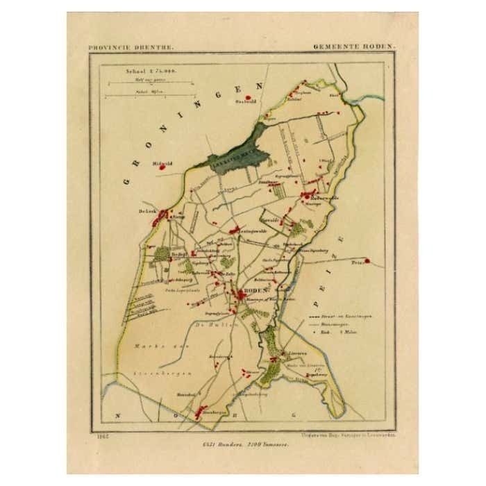 Antique Map Of The Township Of Roden Drenthe In The Netherlands 1865