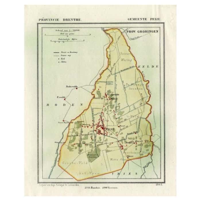 Antique Map Of The Township Of Peize Drenthe In The Netherlands 1865