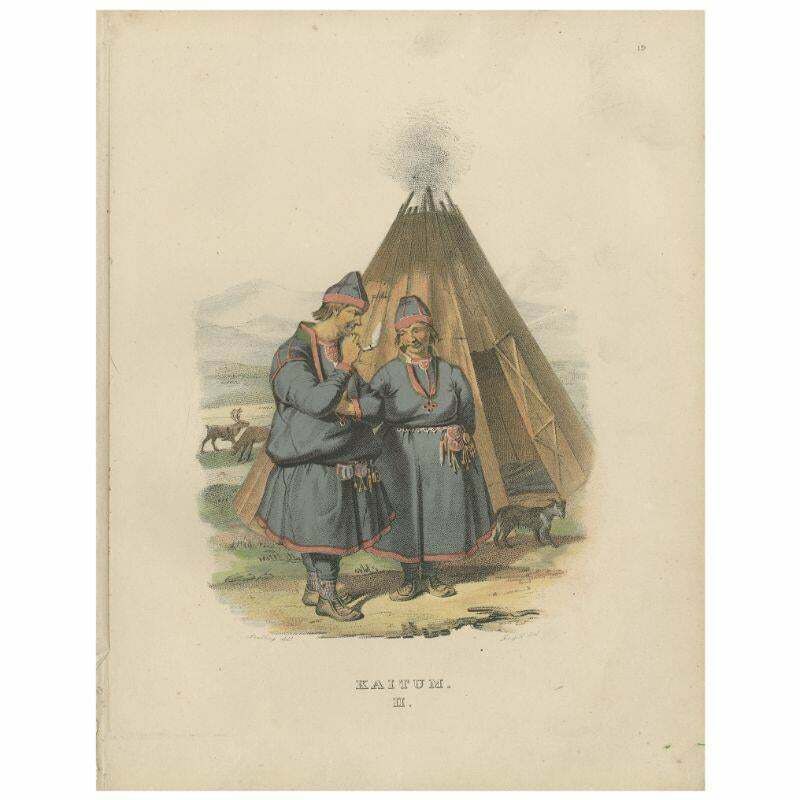 Antique Costume Print Of Kaitum, Lapland In Sweden By Sandberg, Circa 1864