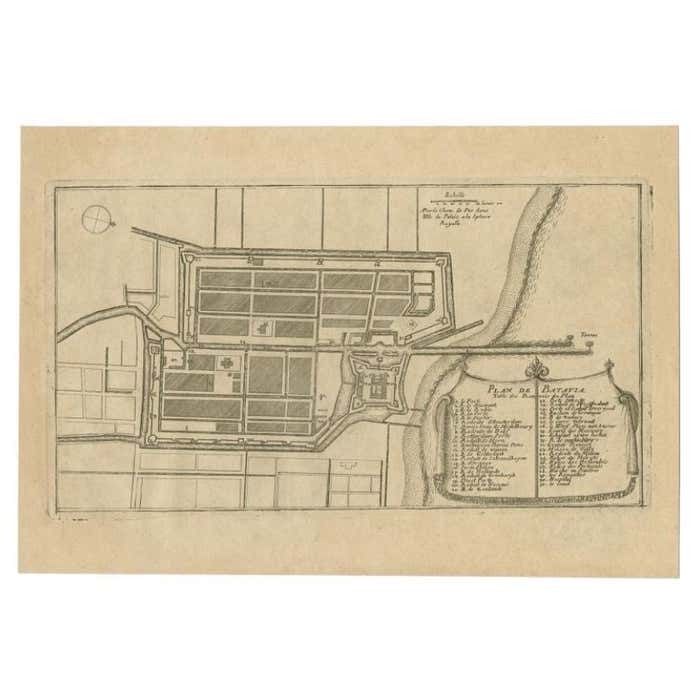 Antique Plan Of Batavia In The Dutch East Indies Or Indonesia, Circa 1695