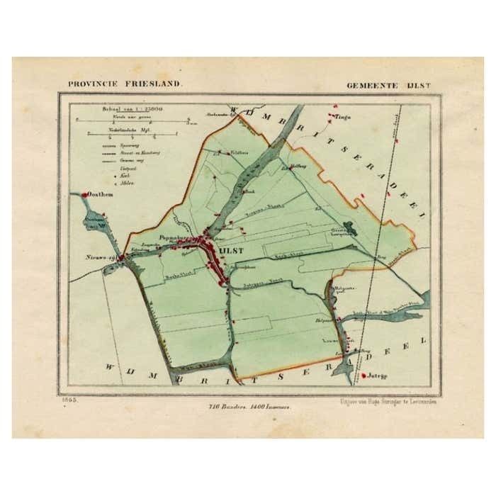 Antique Map Of Ijlst  Friesland In The Netherlands 1865