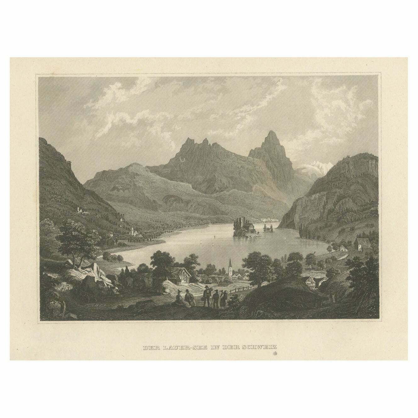 Antique Print Of Lake Lauerz, Schwyz, Switzerland