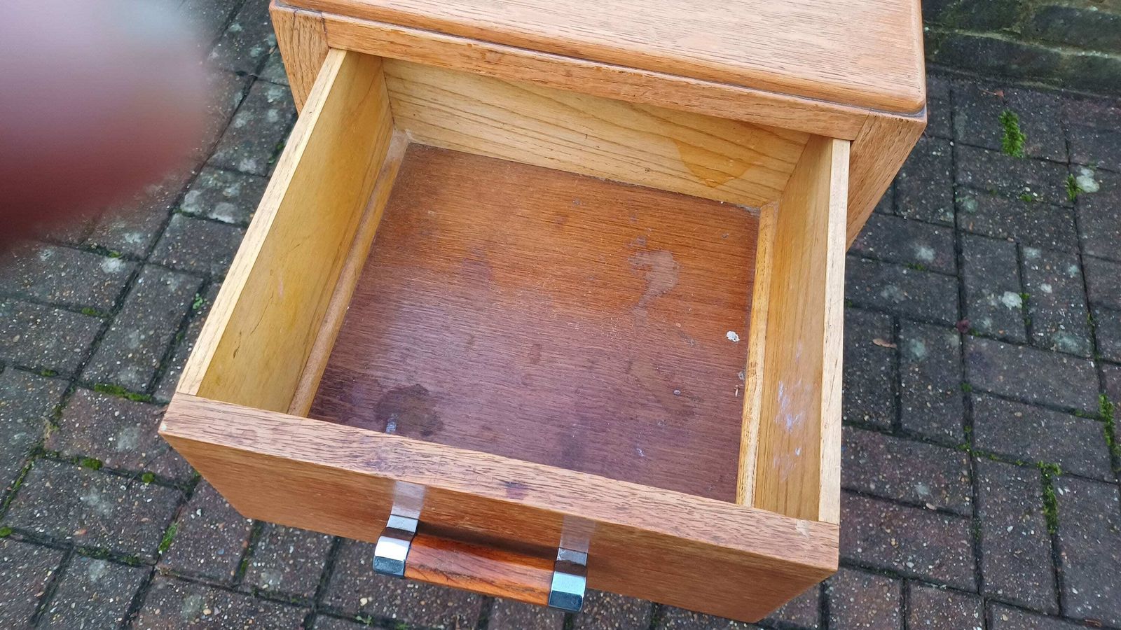 photo for sale Vintage Retro Oak And Chrome Bedside Cupboard.