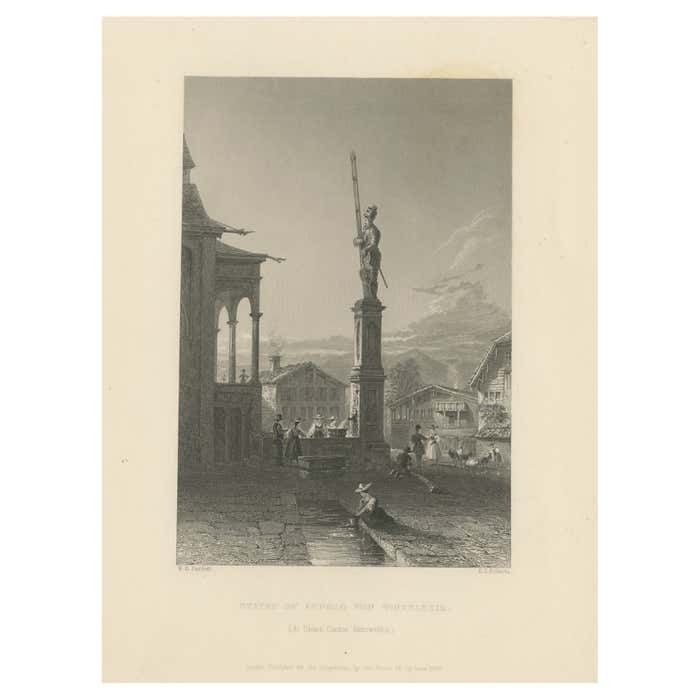 Antique Print Of The Statue Of Arnold Von Winkelreid In Stans Switzerland