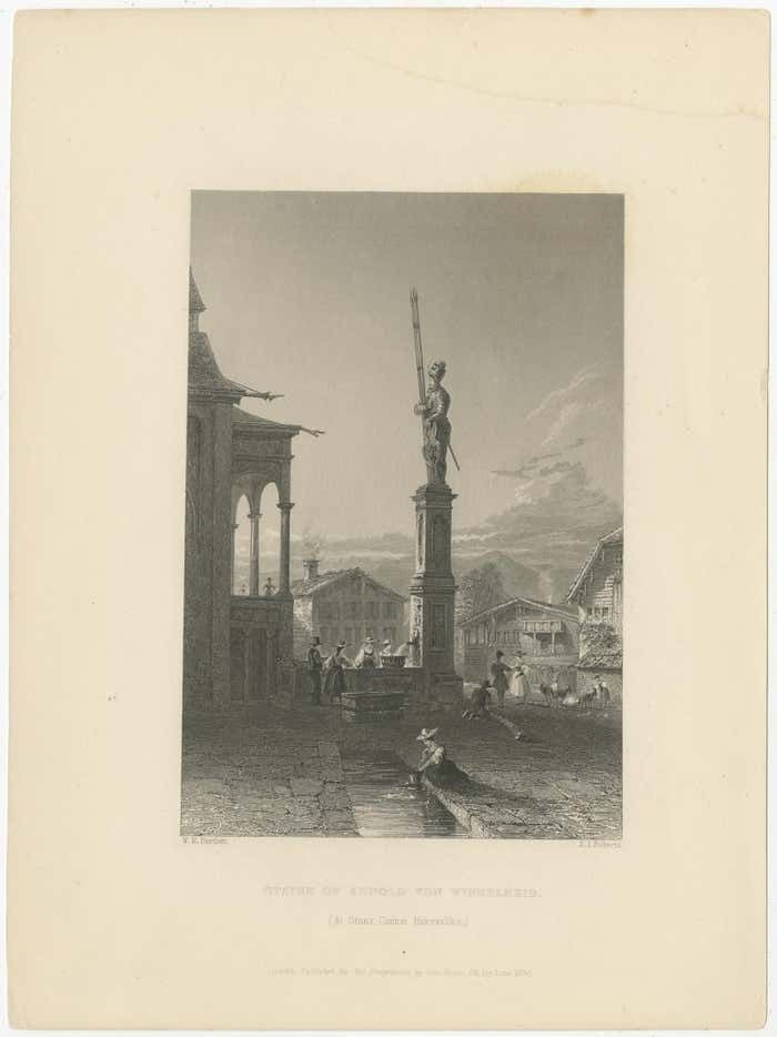 Antique Print Of The Statue Of Arnold Von Winkelreid In Stans Switzerland photo furniture