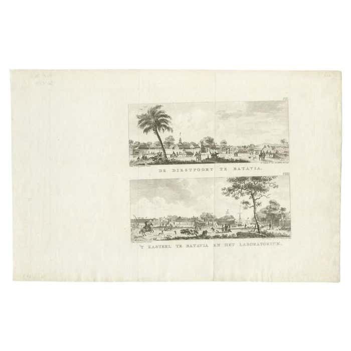 Antique Print With Two Views Of Batavia By Conradi, 1782