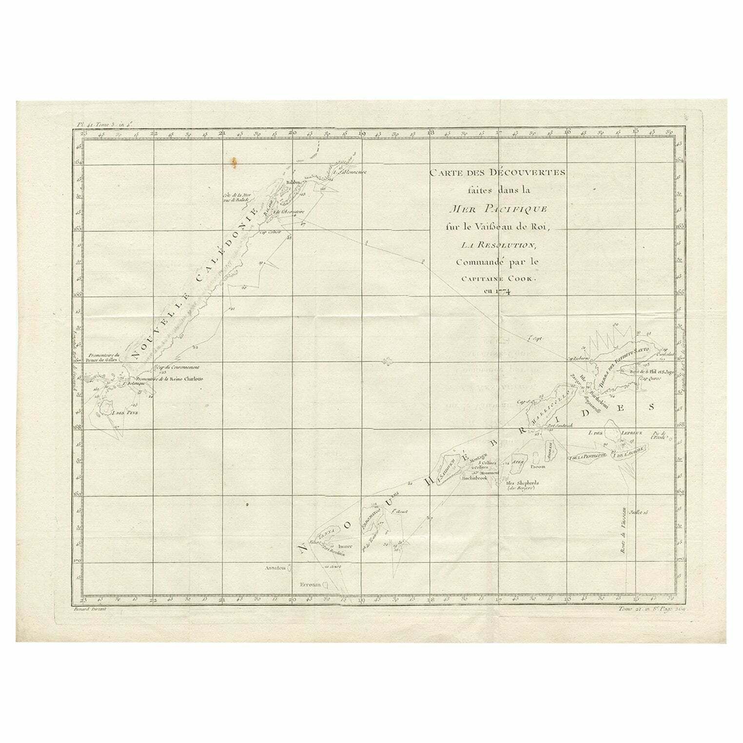 Antique Chart Of The Voyage Of Captain Cook By Benard, 1780