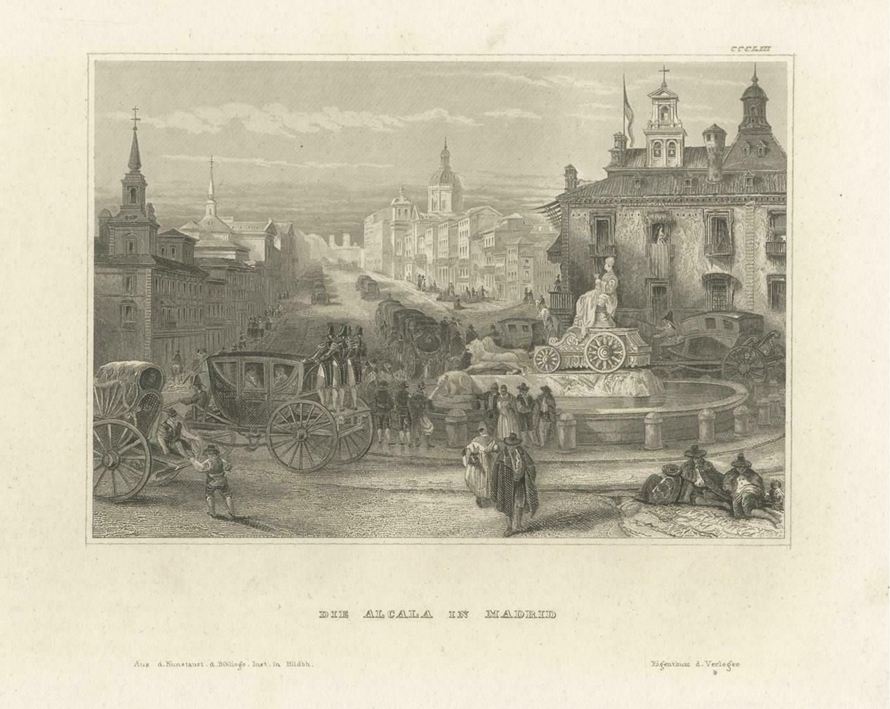 Antique Print Of The Calle De Alcalá, Madrid, Spain photo for sale