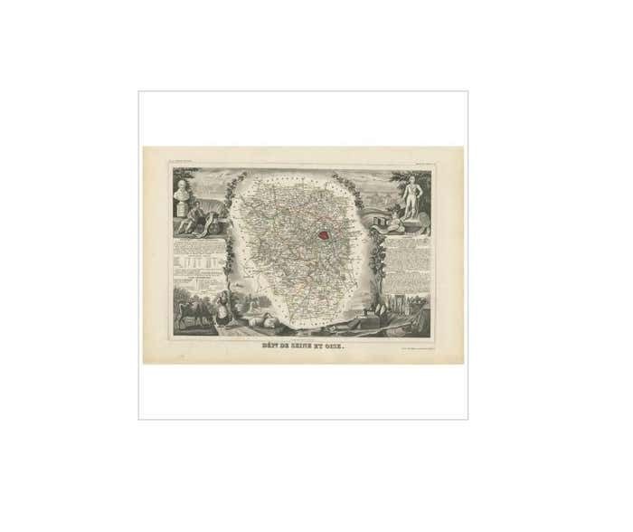Antique Map Of Seine Et Oise 'France' By V. Levasseur, 1854 photo Art