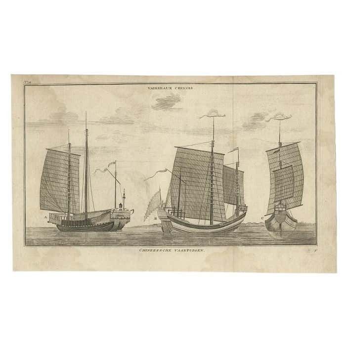 Antique Print Of Chinese Vessels By Anson 1749