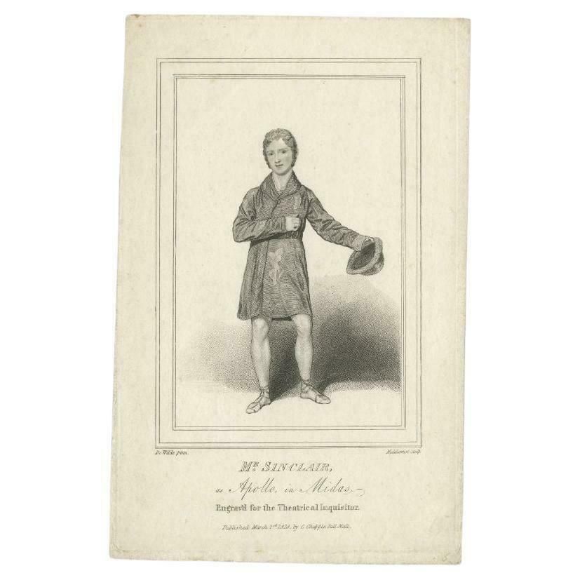 Antique Print Of Mr. Sinclair As Apollo In Midas, Circa 1814
