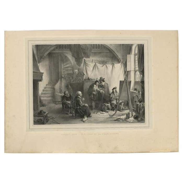 Antique Print Of G. Dow With His Parents By Madou 1842