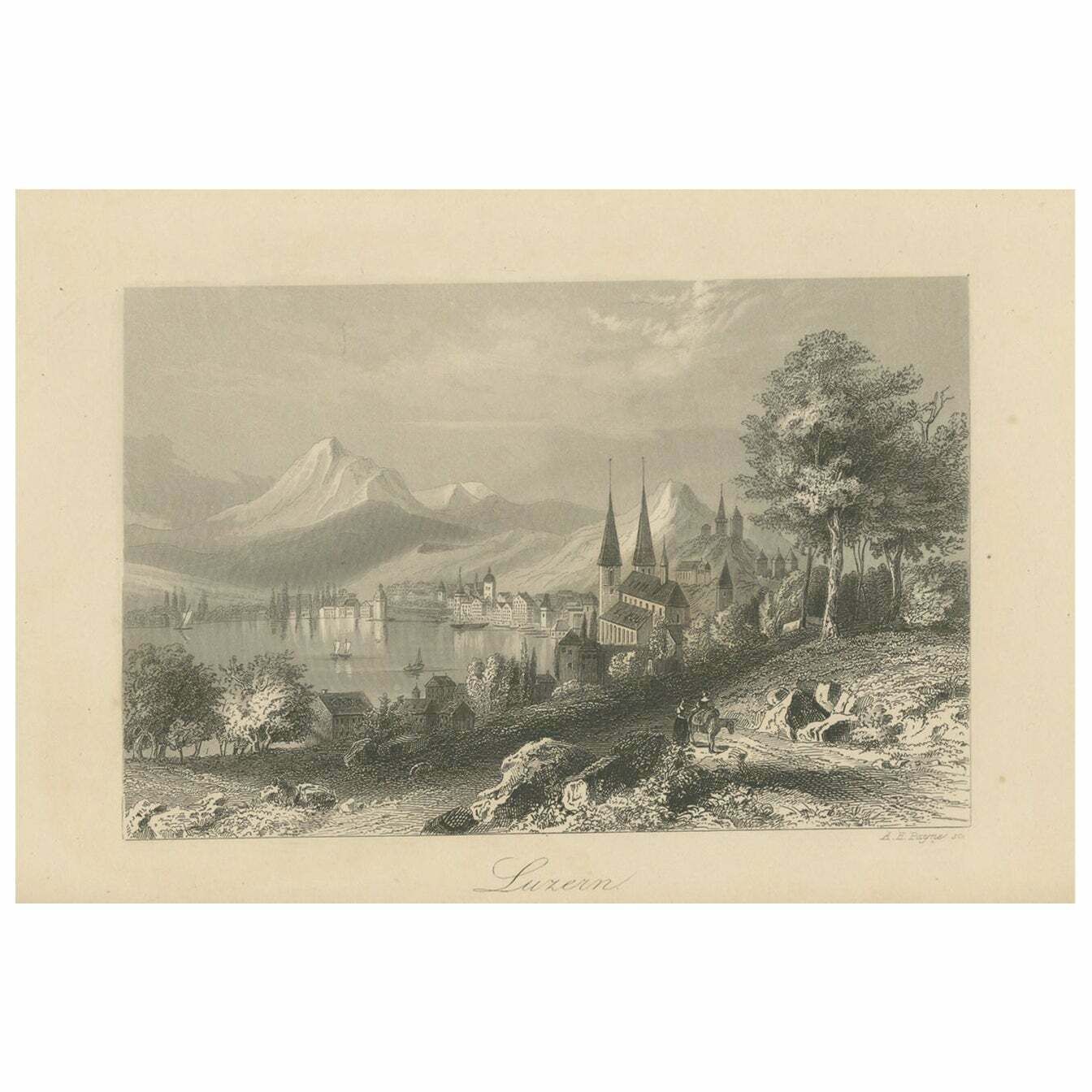 Antique Print Of The City Of Lucerne, Schwitzerland
