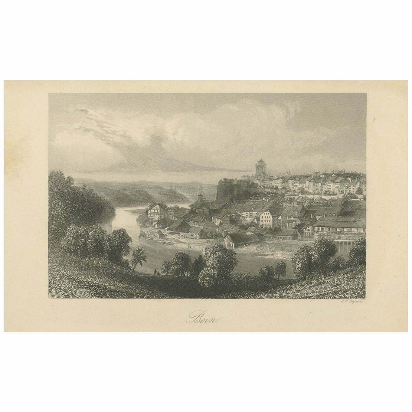 Antique Print Of The City Of Bern, Schwitzerland