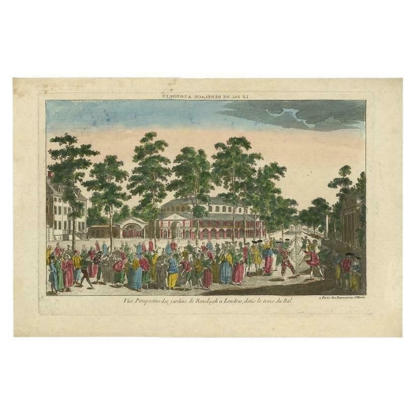 Antique Print Of Ranelagh Gardens, London, During A Ball / Bal Masque, 1770