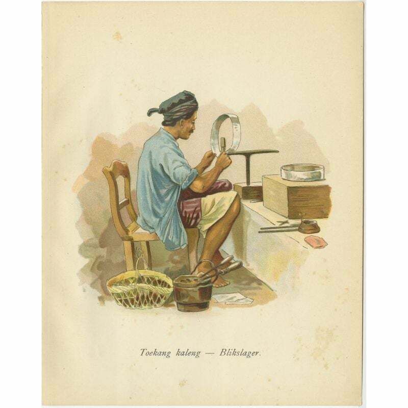 Antique Print Of An Indonesian Tin Laborer, 1909