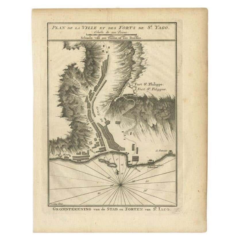 Antique Plan Of Santiago, Chili, 1747