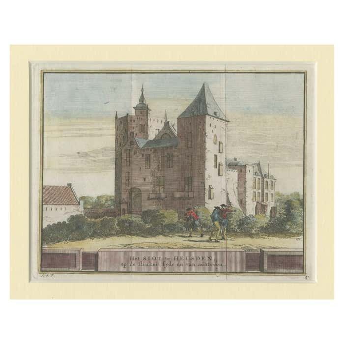 Antique Handcolored Print Of Heusden, Castle In The Netherlands, Circa 1730