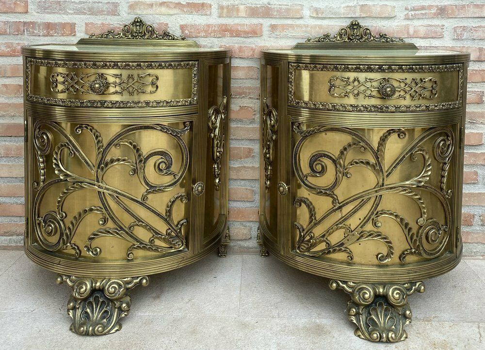 Antique Louis XVI Style Bronze And Brass Showcases Or Nightstands, 1890s, Set Of 2 photo vinterior