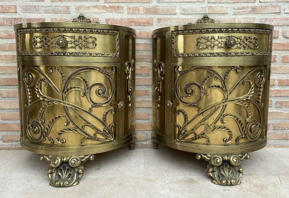 Antique Louis XVI Style Bronze And Brass Showcases Or Nightstands, 1890s, Set Of 2