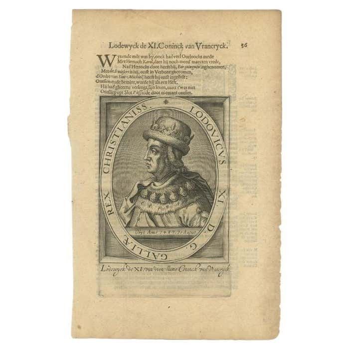 Antique Portrait Of Louis Xi Of France By Janszoon, 1615
