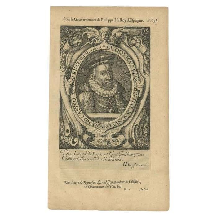 Antique Portrait Of Luis De Requesens Y Zuniga, Spanish Politician, 1618