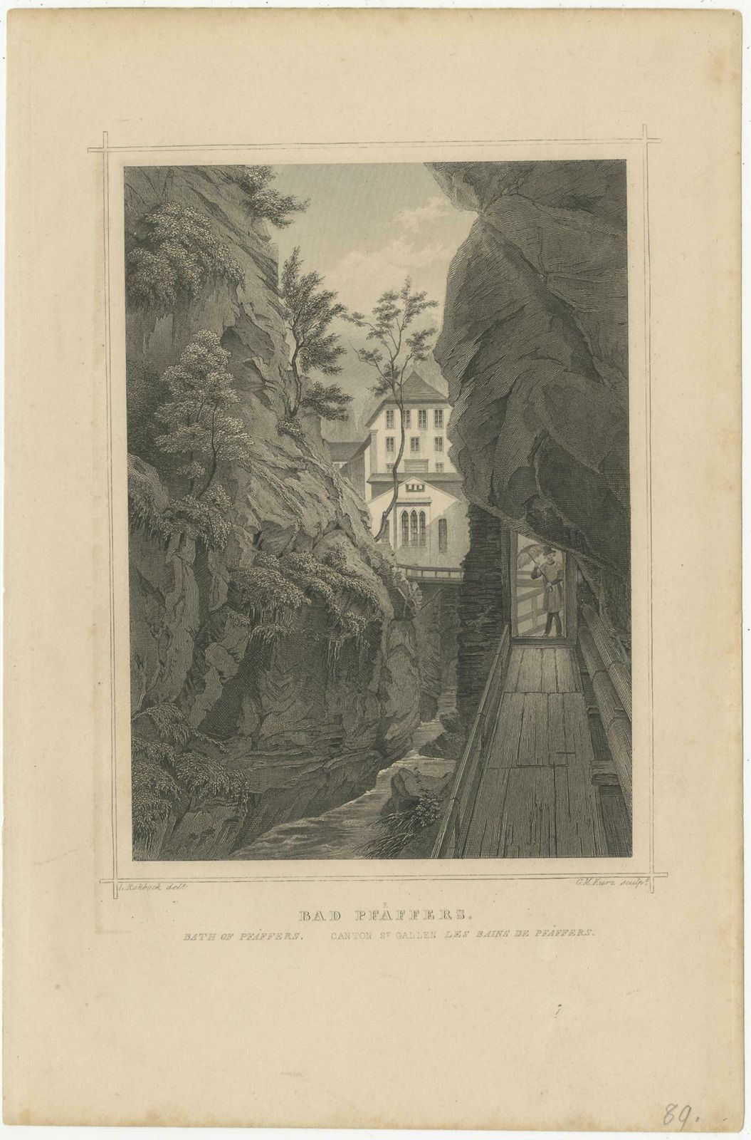 Antique Print Of Bad Pfäfers, Switzerland photo furniture