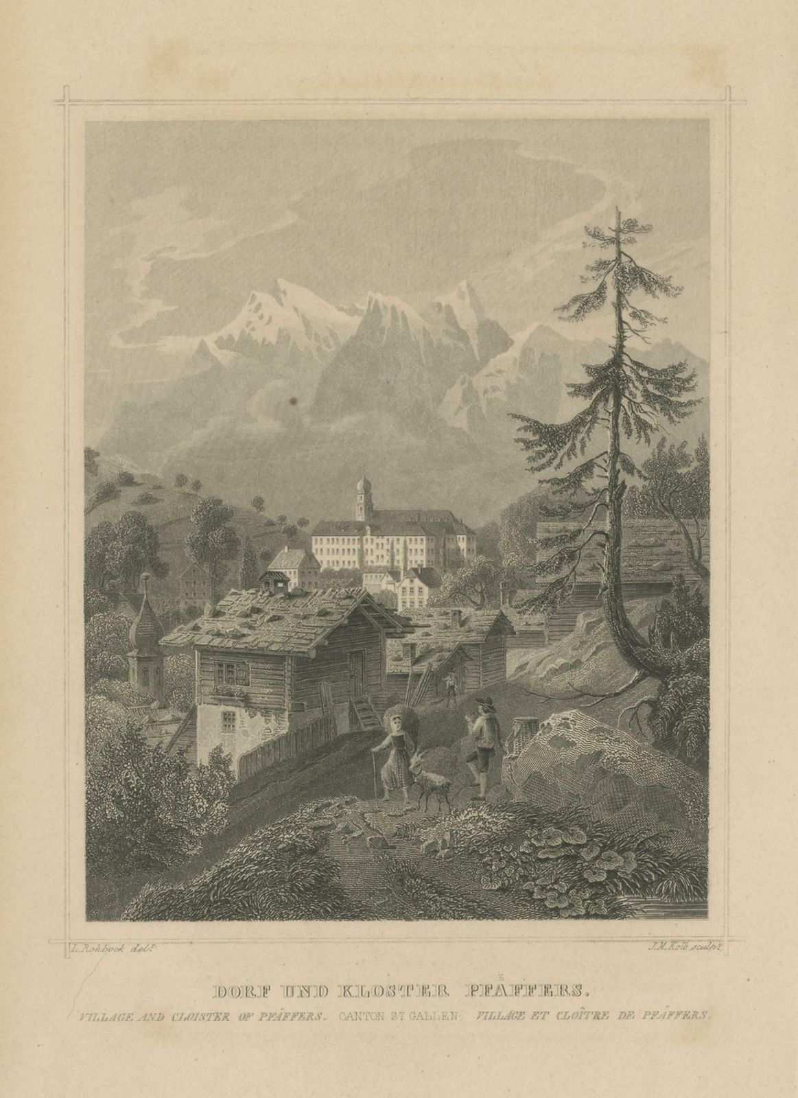 Antique Print Of The Village And Monastery Of Pfäfers, Switzerland photo for sale