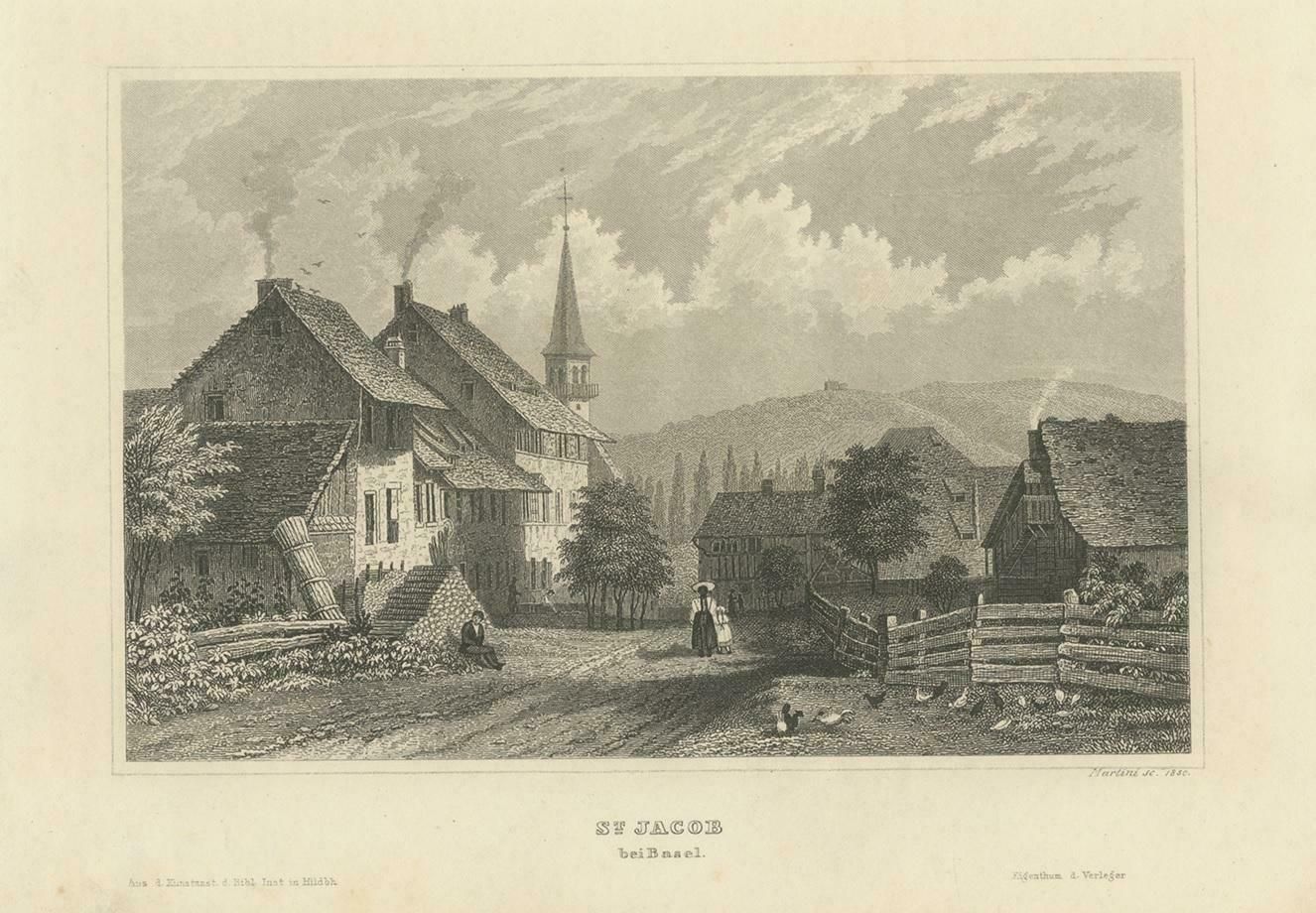 Antique Print Of St. Jacob, Near Basel, Switzerland photo for sale