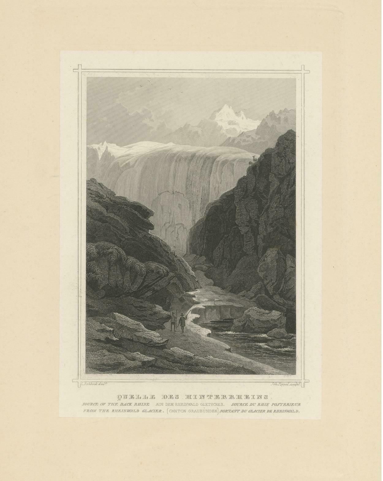 Antique Lithograph On Chine Collé Of The Source Of The Back Rhine, Graubünden photo for sale