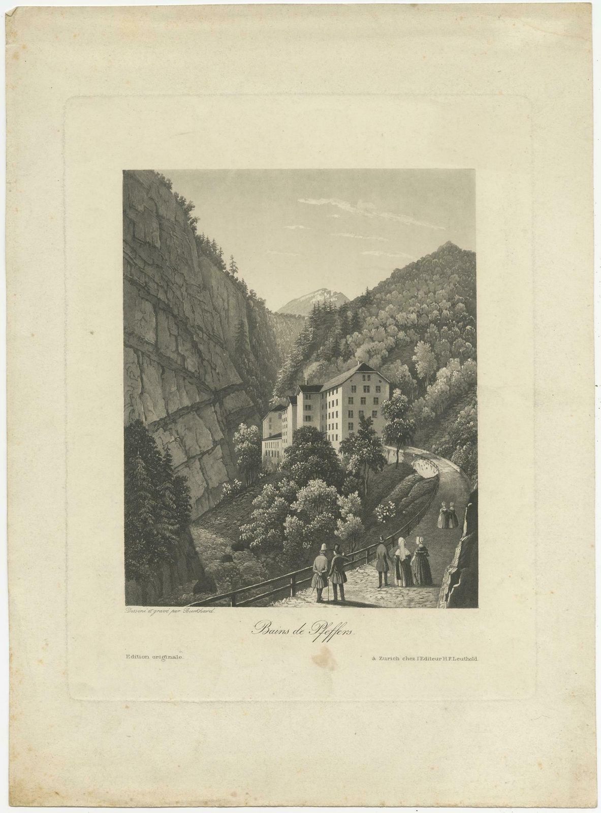 Antique Print Of Pfeffers Baths, Switzerland photo furniture