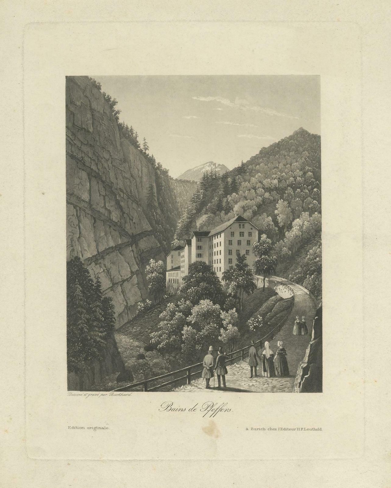 Antique Print Of Pfeffers Baths, Switzerland photo for sale